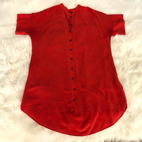 Madewell 100% Silk Shirtdress size L in Red - Picture 4 of 9
